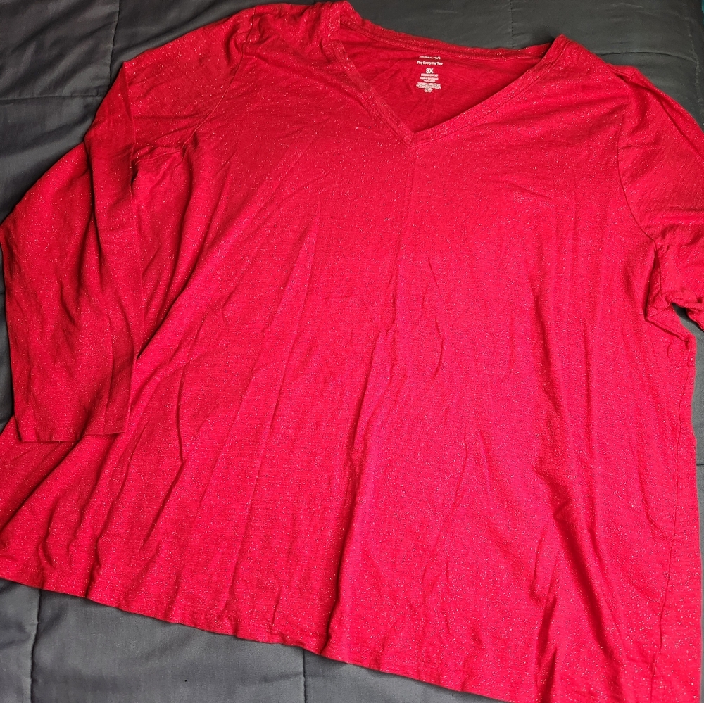 Sonoma The Everyday Tee Glitter Red Long Sleeved Shirt